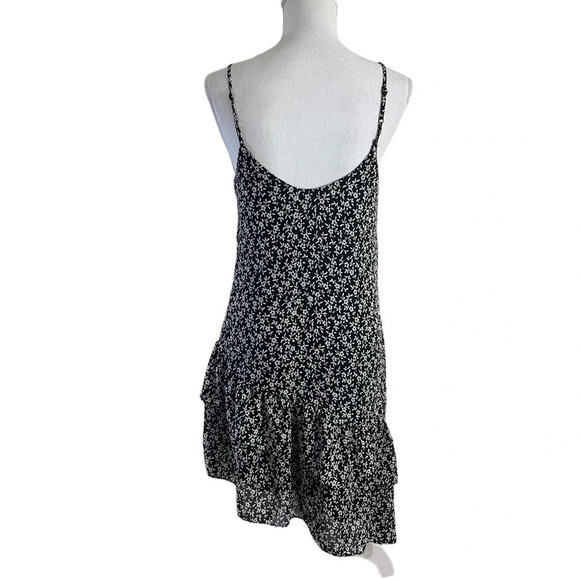 Aqua Black and White Floral Dress Size XS Asymmetrical Hem Spaghetti Straps - Picture 3 of 11